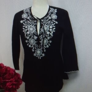 Michael Kors black floral embroidered top small